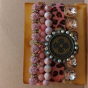 Upcycled Designer LV 5 Strand Pink Cheetah Set- Used- in good condition.